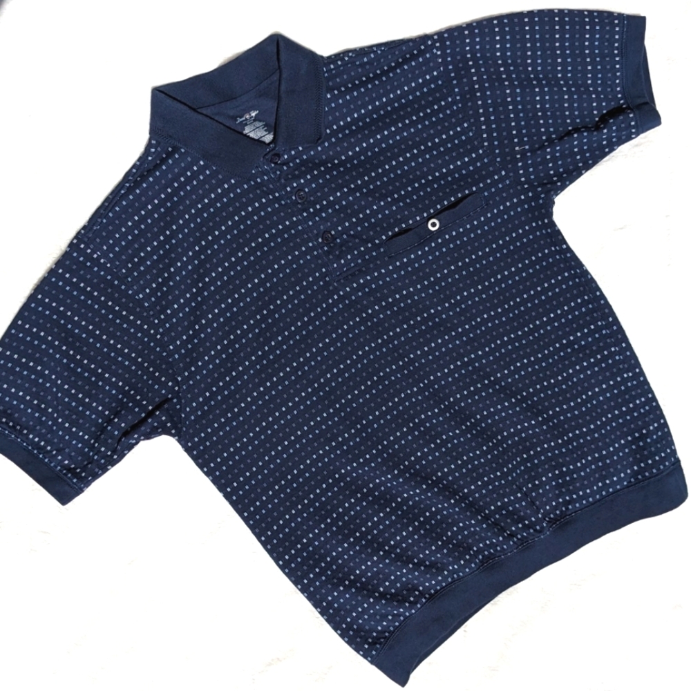 David Taylor Golf Polo Ribbed Bottom Band Short Sleeve Cotton Poly Navy Blue Med